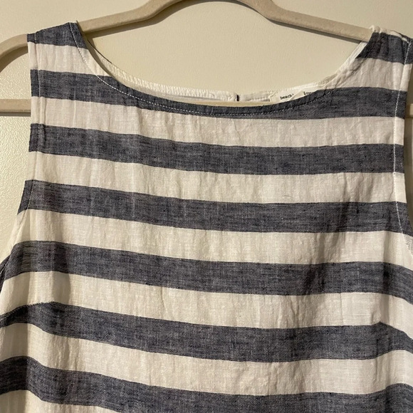 Beachlunchlounge Blue and White Nautical Stripe Linen Cotton Blend Dress Medium - Picture 7 of 9
